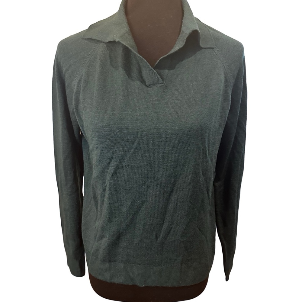 Classic Green Sweater Vintage Moffat Woollens Dark Green 100% Wool Polo